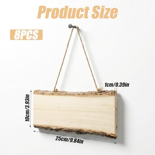 8-Pack Wood Signs, Rectangle Wooden Plaque with Rope, Unfinished Live Edge Wood Sign for DIY, Burning, Carving, Painting & Home Decor (10 x 4 x 0.4 in) - Image 2