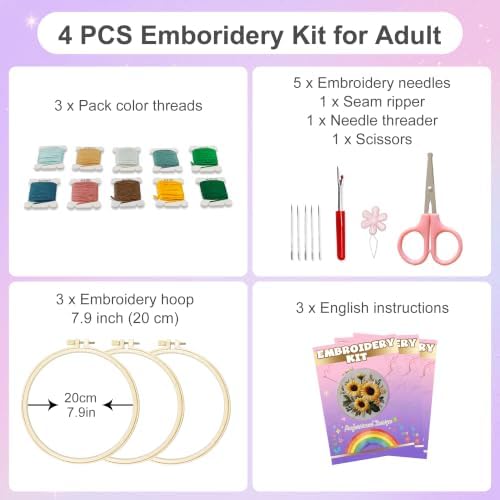 Huacan Embroidery Kit for Adults Beginners with 3 Hoops & Gift Box - Image 2