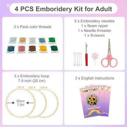 Huacan Embroidery Kit for Adults Beginners with 3 Hoops & Gift Box - Image 2