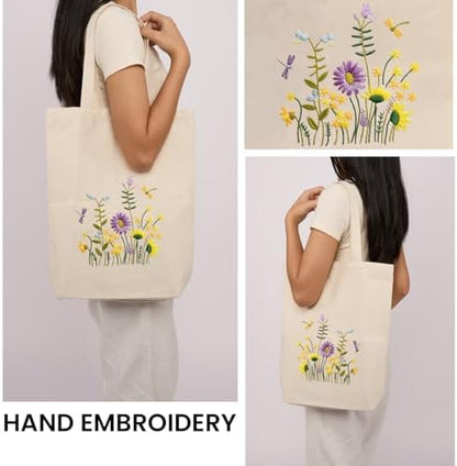 CREAWONDER Canvas Tote Bag Embroidery Kit with Pattern for Beginners, Arts and DIY Embroidery Crafts Kits for Adults, Include Instructions, Embroidery Hoops, Color Threads and Tool - Image 2