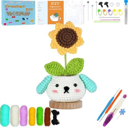 DIY Flower Crochet Kit for Beginners Animal Potted Plants Starter Knitting Kit Complete Learn to Crochet Pot for Adults Art Craft Supplies Gift with Step-by-Step Video Tutorials & Written Pattern - Image 2