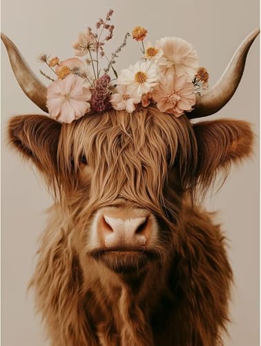 Stamped Cross Stitch Kits for Adults Beginners, Cow Flowers Easy DIY Counted Cross Stitch Kit Printed Patterns Dimensions Needlepoint Art Crafts Embroidery Kits for Home Wall Decor 15.7x11.8 inches by Unknown