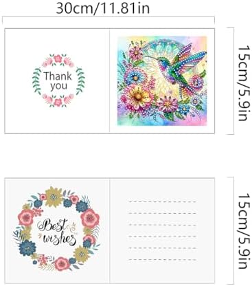 jinglinhh 6pcs Diamond Art Painting Hummingbird Hibiscus Flowers Greeting Cards with Envelopes, DIY Card Making Kits for Adults, Diamond Art Postcards Holiday Cards Craft Gifts - Image 2