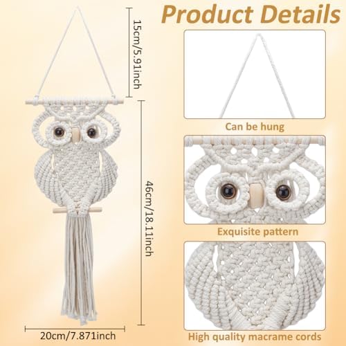 FREEBLOSS Macrame Owl Kit for Beginners Macrame Owl Wall Hanging Tapestry Kit Creative DIY Macrame Owl Boho Macrame Wall Hanging DIY Macrame Kit with Video Tutorial - Image 3
