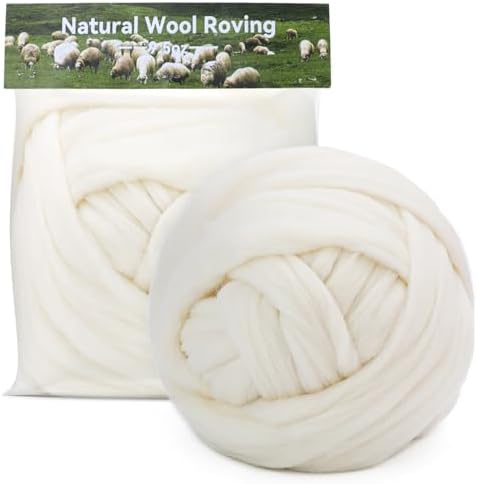 9.5 oz Wool Roving, Needle Felting Pure Wool White Needle Felt Roving by MORFEN