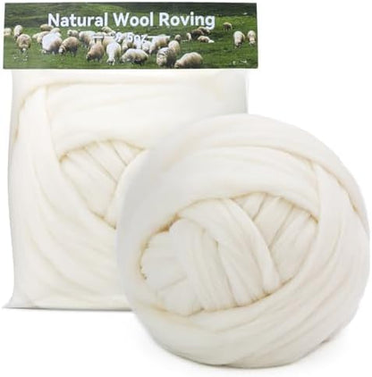9.5 oz Wool Roving, Needle Felting Pure Wool White Needle Felt Roving by MORFEN