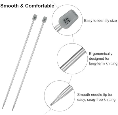 uxcell 2Pcs 4mm(G) Single Pointed Knitting Needles Stainless Steel 9.84 Inches Length Metal Weaving Tool for Handmade Projects DIY Knitting - Image 3