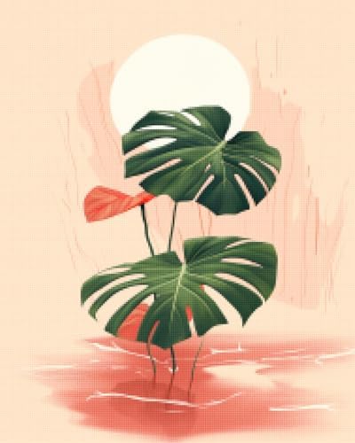 Mini Floral x-Stitch Pattern,Embroidery kit Flowers,Mid Century Monstera Plant Art Philodendron Begonia Swiss Cheese Plant Minis Retro Modern,11CT,9.45 * 13.39 inch by Unknown