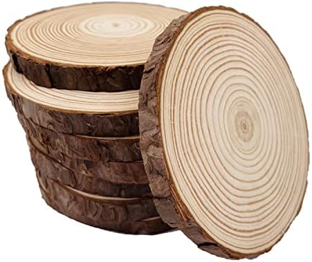Unfinished Natural with Tree Bark Wood Slices 9 Pcs 5.1-5.5inch Disc Coasters Wood Coaster Pieces Craft Wood kit Circles Crafts Christmas Ornaments DIY Crafts with Bark for Crafts Rustic Wedding by WilliamCraftCalifornia