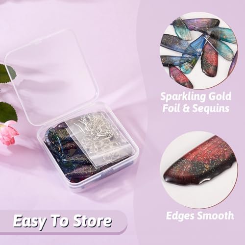 FASHEWELRY 20Pcs Resin Butterfly Wing Charms Transparent Insects Wing Charms 5 Colors Dragonfly Wing Pendants with Jump Rings Earring Hooks for Crafts Jewelry Making - Image 3