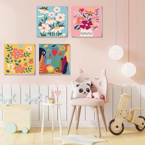 eimivrc 4 Pack Paint by Numbers Kit for Adults Framed,Flowers Paint by Numbers for Adults Beginner,DIY Acrylic Oil Painting for Home Wall Decor(8x8inch) - Image 3