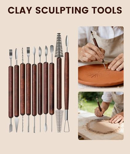 36PCS Clay Tools Kit, Pottery Tools and Ceramic Sculpting Tools Set with Brushes for Carving, Shaping, Molding, Craft & DIY Handmade Projects - Image 2