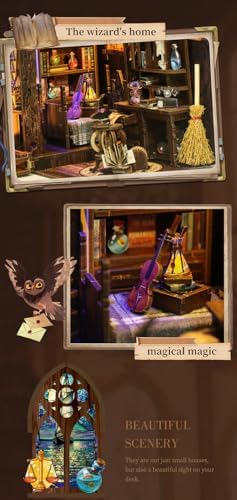Book Nook Mystical Wizard House DIY Miniature Kit with LED Lights - 3D Magic Cottage Model for Home Decor & Creative Gift - Image 6