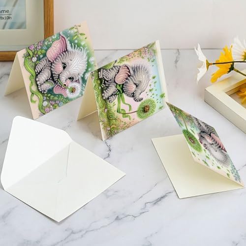 AiYuanzsh 6 Pack Diamond Art Greeting Card Kits with Envelopes, Special Shaped Diamond Painting Cards, DIY Rhinestone Diamond Art Cards for Birthday Christmas Holiday (Elephant and Dandelion) - Image 6