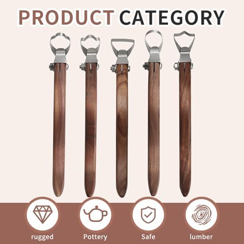 Sthmeyue Mug Handle Carving Tool, Pottery Handle Making Tools Set,5 PCS Walnut Wood Handle Sculpting & Carving Tools, Durable & Comfortable, Ideal for Shaping Clay Cup Handles - Image 2