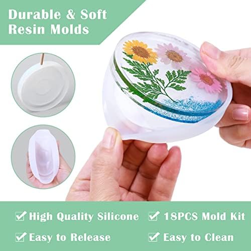 Silicone Resin Molds Kit 26PCS, Epoxy Molds, Large Casting with 12 Glitter Sequins for UV Casting, Including Sphere, Cube, Pyramid, Square, Coaster, Stone & Pendants - Image 4