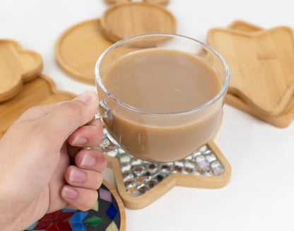 Lanyani 10pcs Wooden Assorted Shapes Mosaic Bases for DIY Mosaic Coaster Kit, with Wooden Surface for Handcrafted Glass Mosaic Tiles Crafts for Adults and Kids - Image 5