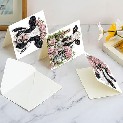 6pcs5D Diamond Painting Greeting Card kits, rose bucket Little Bull Adult DIY Diamond Art Greeting Card with envelope, special Valentine's Day creative gift - Image 7