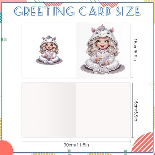 jinglinhh 12pcs Diamond Art Painting Little Girl Bear Greeting Cards with Envelopes, DIY Card Making Kits for Adults, Diamond Art Postcards Christmas Cards Craft Gifts - Image 2