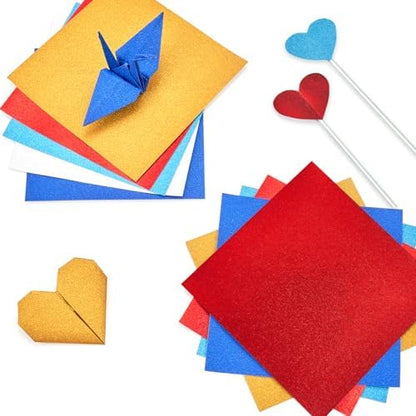 JoyCat Classic Glitter Origami Paper, 50 Sheets, 5 Colors, 6x6 Inch - Image 2