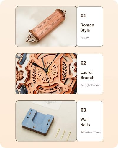 ROKR 3D Wooden Puzzles for Adults-DIY Wall Quartz Clock Kits-Wood Model Kits to Build for Teens Adults-Vintage Room Decor for Men Women - Image 5