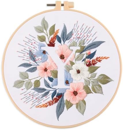IUHUI Embroidery Kit for Beginners Adults - 26 Floral Letters Easy Patterns, DIY Hand Stitching Embroidery Set with Hoop (Flower and Grass Letter Y) by Unknown
