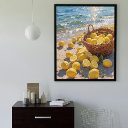 Lemon Paint by Numbers Kit for Adults,DIY Fruit and Beach Scenery Watercolor Painting Kit for Adult Beginners,Unframed Landscape Acrylic Paint by Number Kits Art Craft for Home Wall Decor 16X20 Inch. - Image 3
