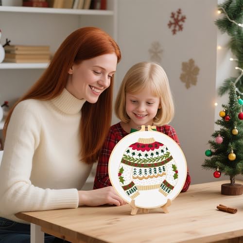 Crafmanoe Christmas Embroidery Kits for Beginners Embroidery Stitches Practice Kits for Adults, Christmas Cross Stitch Kits for Beginners Craft Kits, Embroidery Hoops, Fabric, Threads & Video Tutorial - Image 7