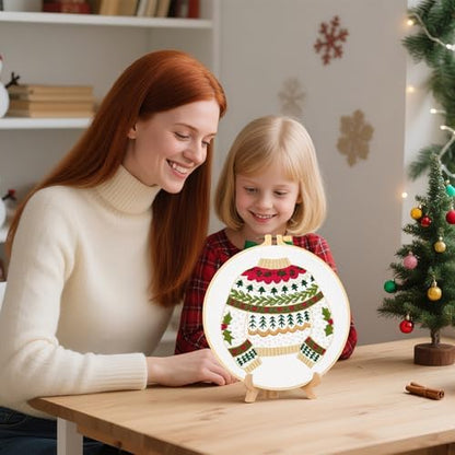 Crafmanoe Christmas Embroidery Kits for Beginners Embroidery Stitches Practice Kits for Adults, Christmas Cross Stitch Kits for Beginners Craft Kits, Embroidery Hoops, Fabric, Threads & Video Tutorial - Image 7