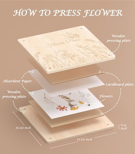 Wakhow Flower Press Kit, 11" x 11" Large Wooden Flower Press for Adult Teen - Image 6