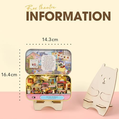 MAGQOO Miniature Dollhouse Kit Box Theater Kit Miniature Room Kit 3D DIY Wooden Doll House Kit with Furniture 1:100(Lucky Market) - Image 2