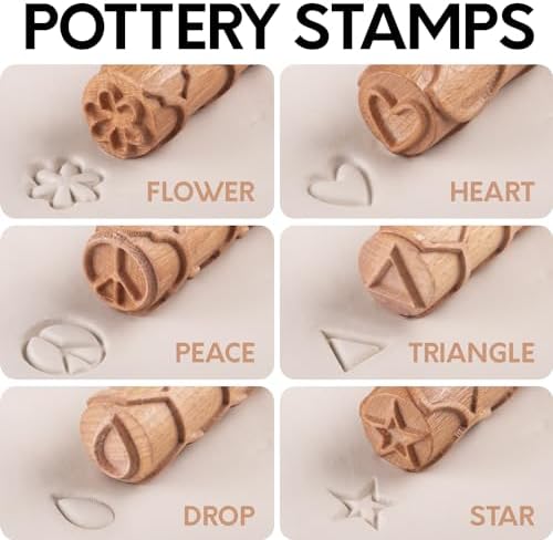 Byllstore Extra Large Clay Texture Rollers with Pottery Stamps | 3 Texture Rollers | 6 Clay Stamps | 3-Pack (9" x 1.2", 3 Pack) - Image 5