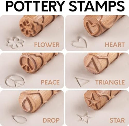 Byllstore Extra Large Clay Texture Rollers with Pottery Stamps | 3 Texture Rollers | 6 Clay Stamps | 3-Pack (9" x 1.2", 3 Pack) - Image 5