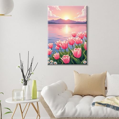 ATDMS Flowers Paint by Numbers Kit for Adults with Frame 8x12 Inch - Image 5