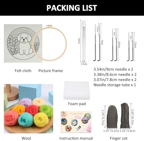 Zovylks Needle Felting Kit for Adults, 7.9 Inch Wool Felt Painting DIY Craft Set for Beginners, Needle Felt Starter Kit with Picture Frame, Foam Pad, Finger Cot (Dog) - Image 3