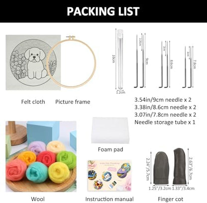 Zovylks Needle Felting Kit for Adults, 7.9 Inch Wool Felt Painting DIY Craft Set for Beginners, Needle Felt Starter Kit with Picture Frame, Foam Pad, Finger Cot (Dog) - Image 3