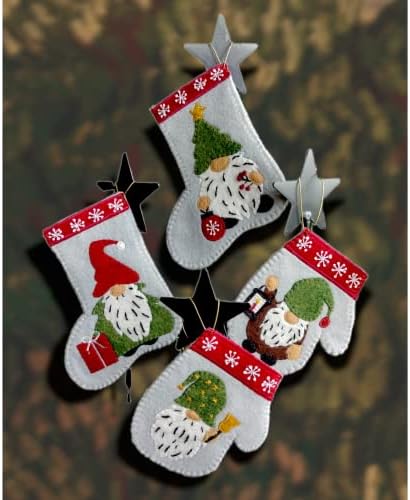 Rachel's Of Greenfield Christmas Crafts, Christmas Gnomes Ornament kit, Felt kit, DIY Ornament Kit, Complete Craft Kit, White,Green,Red,Silver - Image 3