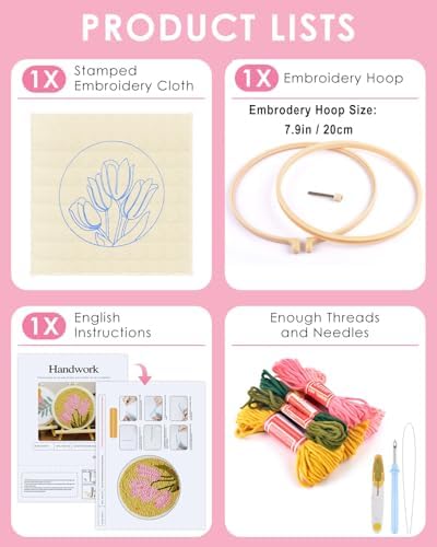 TINDTOP Punch Needle Embroidery Kits, Tulip Punch Needle Kits for Adults Beginner, Tool with Punch Needle Fabric, Hoops, Yarns and Sewing Needles - Image 3