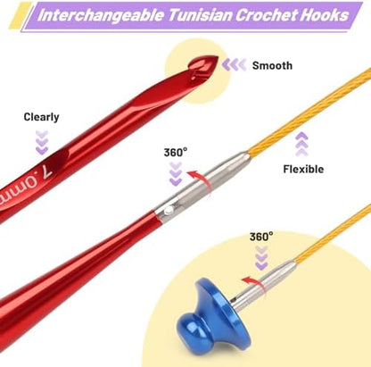 Coopay Tunisian Crochet Hooks Set with 4 Cables, Long Crochet Hooks - Image 2