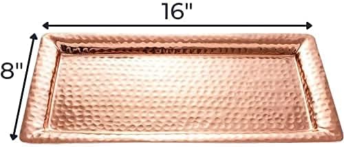Monarch Abode Decorative Tray – 16-Inch Hand Hammered Copper Plated Metal Bathroom Tray Countertop, Vanity Trays Organizer, Perfume Plate for Dresser, Kitchen Countertop Large Fruit Platter