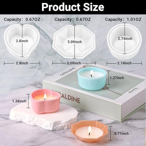 Gartful 3 Pieces Dish Resin Molds, Silicone Jewelry Tray Molds, Storage Container Epoxy Resin Casting Molds for Jewelry Ring Holders, Soap Dish, Candle Holder, 3 Styles(Round & Heart & Octagon) - Image 2