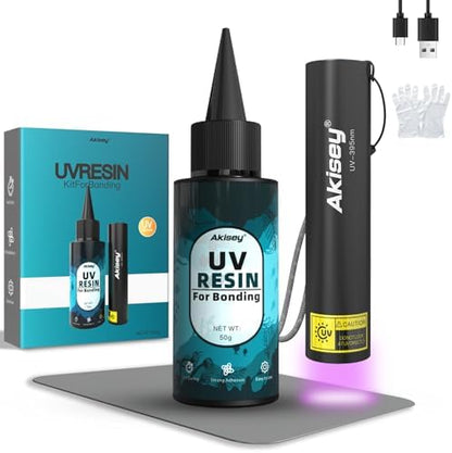 Akisey 50g UV Resin Kit with Light for Bonding & Fast Curing in Seconds by AkiseyDirect