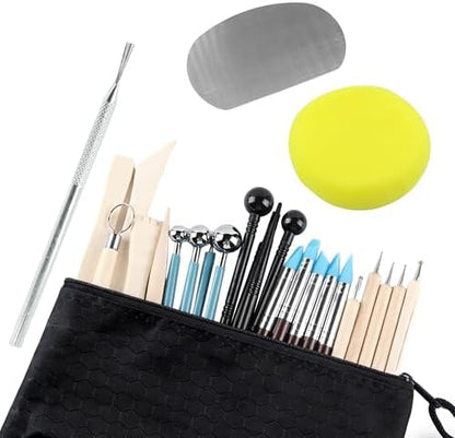 27 PCS Clay Tools Kit | Practical Polymer Clay Sculpting Set for Adults | Ideal for Air Dry Clay Pottery Craft, Dotting, Carving, Drawing, Molding, Modeling, Shaping, Baking by Unknown