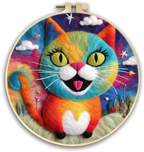 Zovylks Needle Felting Kit for Adults, 7.9 Inch Wool Felt Painting DIY Craft Set for Beginners, Needle Felt Starter Kit with Picture Frame, Foam Pad, Finger Cot (Green Cat) by Unknown
