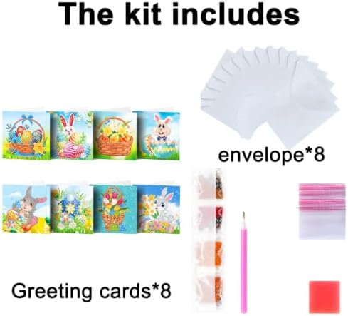 8PCS Easter Egg Rabbit DIY Greeting Card Kits with Envelopes Diamond Art Greeting Cards Diamond Art Cards Kits for Adults DIY Crafts Family Friend Gifts - Image 6