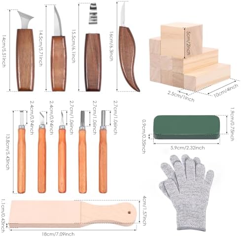 Wood Carving Kit, 23pcs Wood Carving Tools with 4 Wood Carving Knives 5 Detail Knives 9 Blocks, Whittling Kit DIY Art Craft Gift for Adults - Image 2