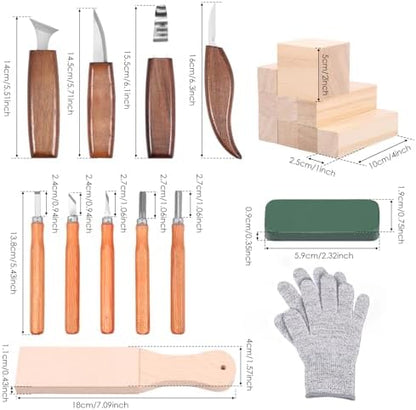 Wood Carving Kit, 23pcs Wood Carving Tools with 4 Wood Carving Knives 5 Detail Knives 9 Blocks, Whittling Kit DIY Art Craft Gift for Adults - Image 2