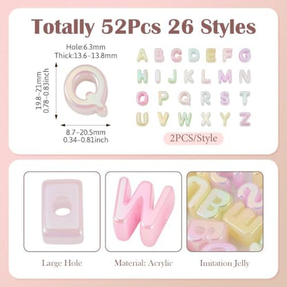 FASHEWELRY 52Pcs Iridescent Clear Large Letter Alphabet Beads for Keychains - Image 5