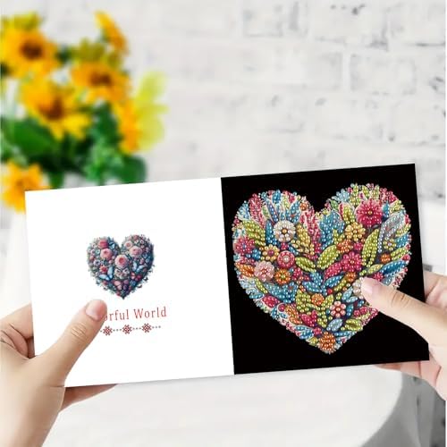 DIY Diamond Greeting Cards Set, 5D DIY Diamond Art Painting Festival Style Greeting Card, DIY Christmas Card Making Kits for Family Friends Handmade Gift-#12-6PC Heart - Image 4