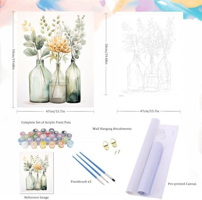 Natuyalo Paint by Numbers Kit for Adults - Flowers in Bottle DIY Adult Paint by Number Kits Acrylic Canvas Painting for Adults Beginners Kids Art Crafts Without Frame, 16x20 Inch - Image 5